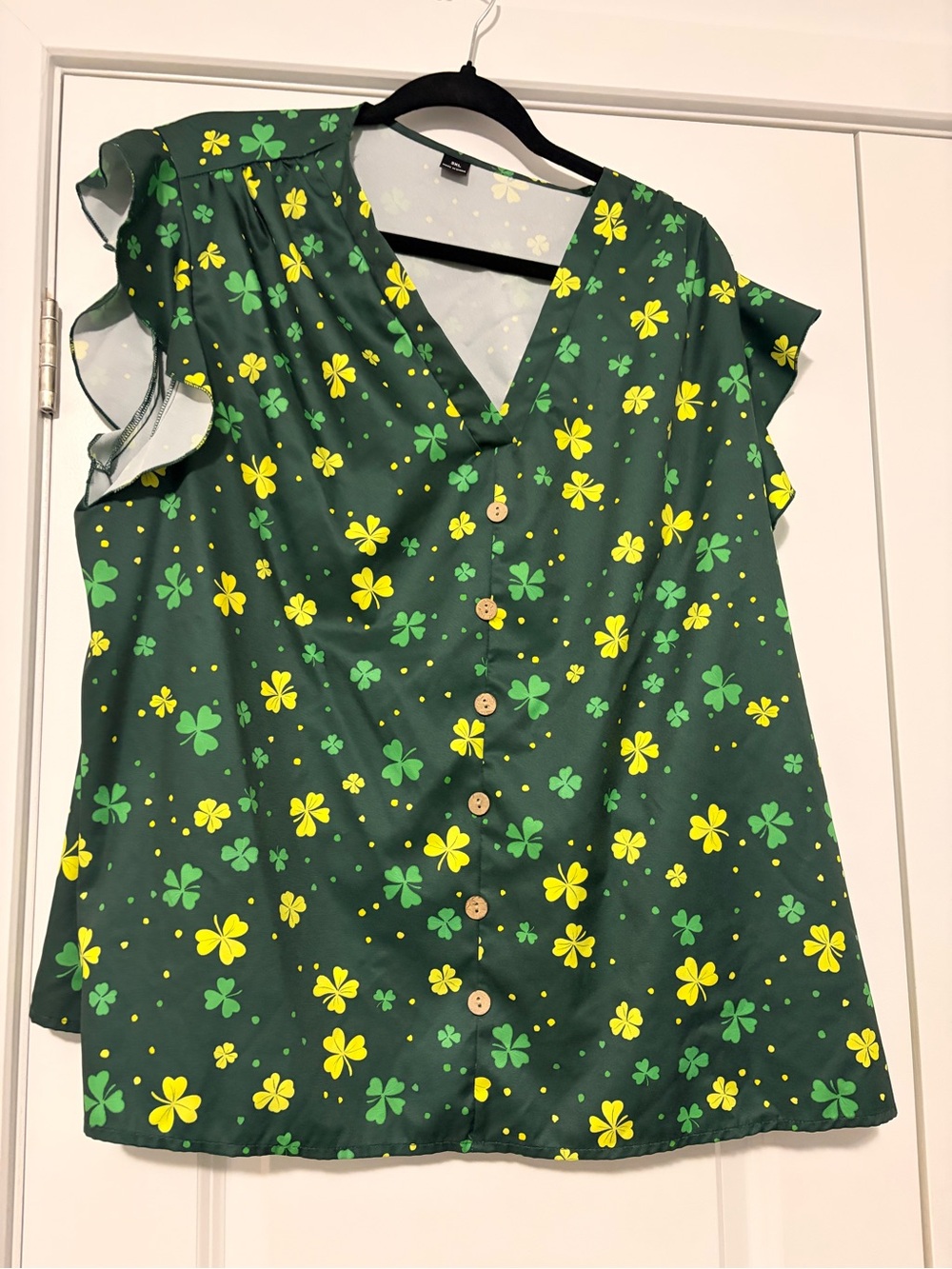 Green Floral V-Neck Button Front Women's Top